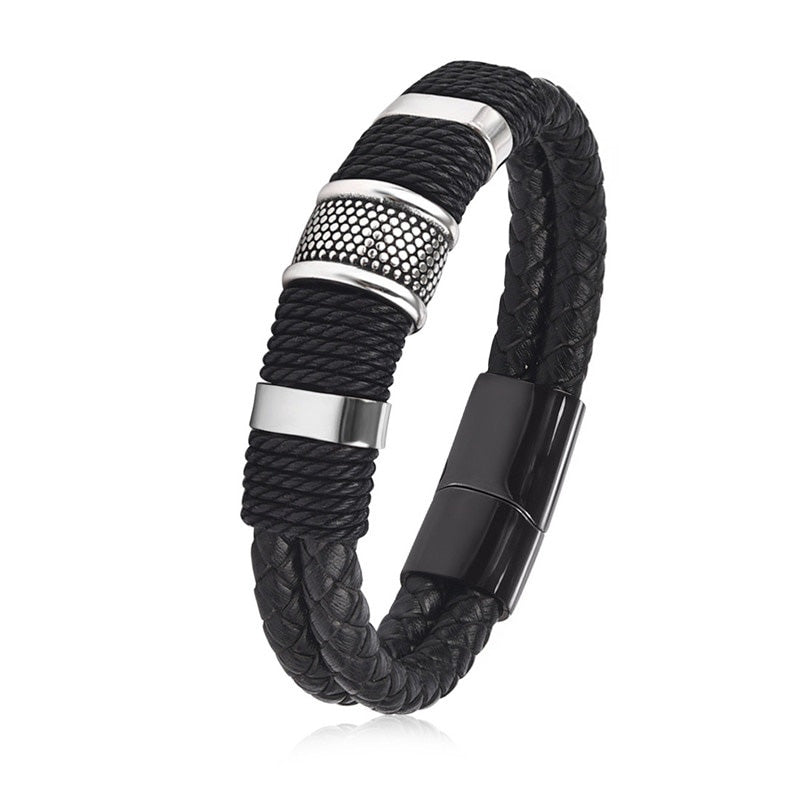 Black Braid Woven Leather Bracelet - iRelax® Australia