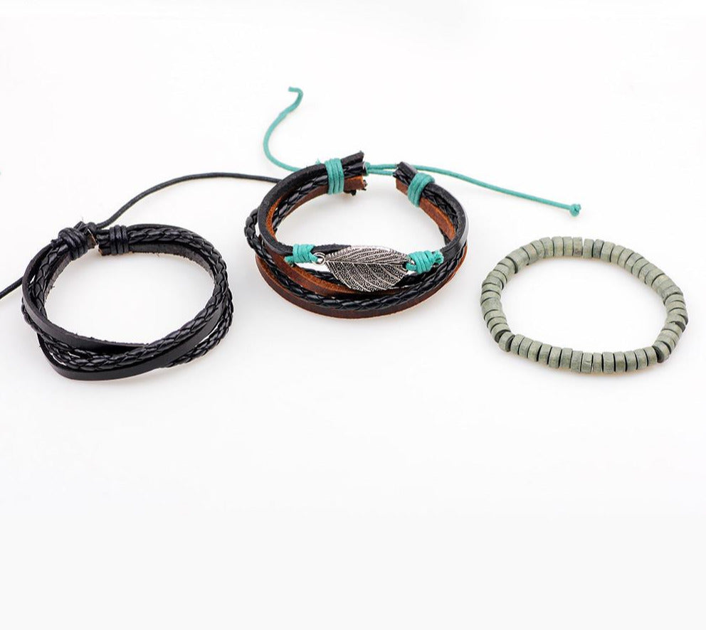 Leather Bracelet Set 3pcs Layer Handmade - iRelax® Australia
