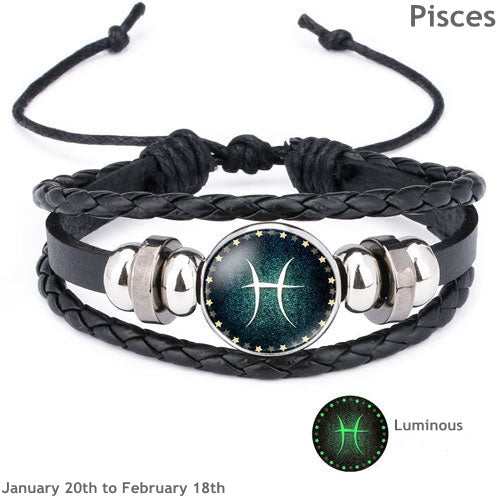 12 Constellation Luminous Leather Bracelet Pisces (Feb 19 - Mar 20) - iRelax® Australia