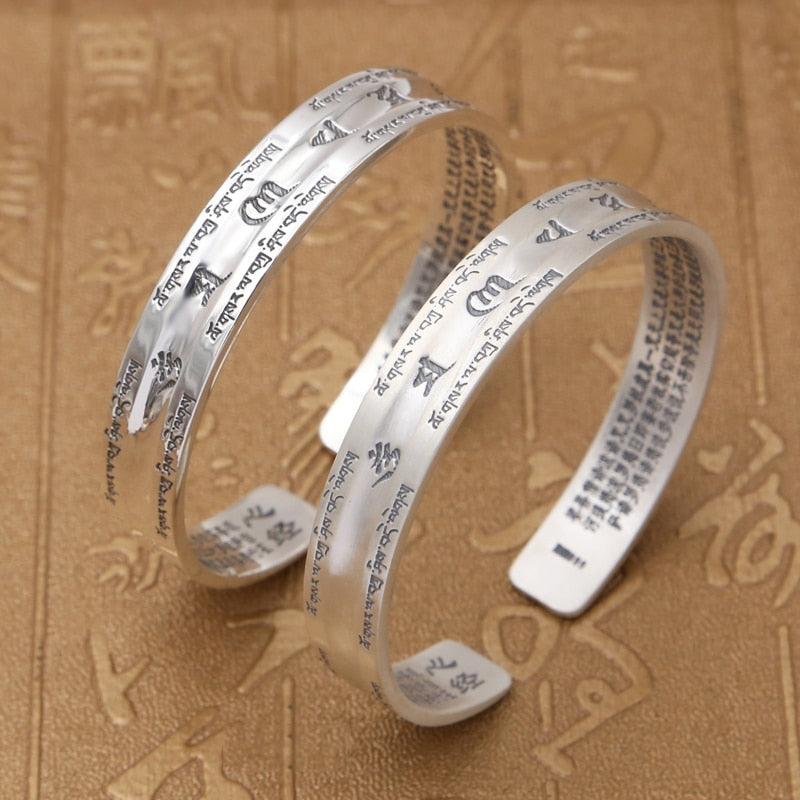 Sterling Silver S999 Buddha Scripture Mantra Bangle - iRelax® Australia