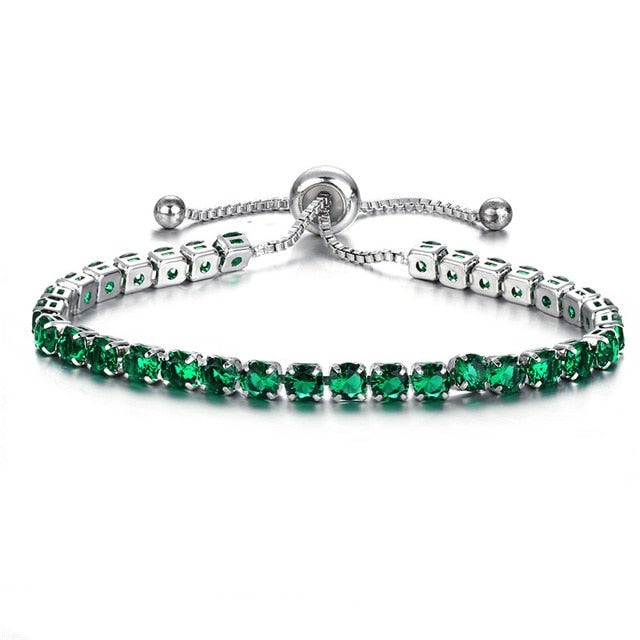 Cubic Zircon Adjustable Tennis Bracelet Silver Green - iRelax® Australia