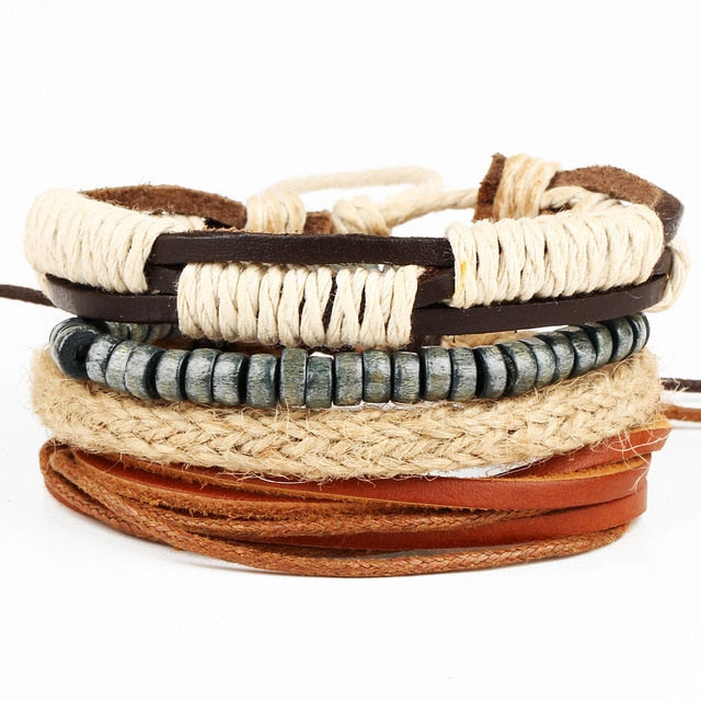 Punk Leather Handmade Charm Bracelet Brown & White Braided Leather - iRelax® Australia