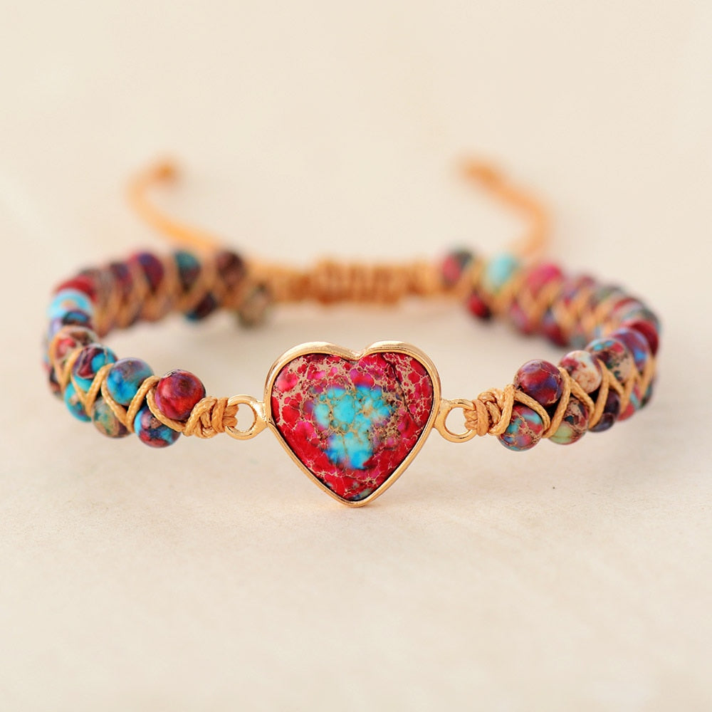 Natural Stone Heart Charm String Braided Bracelet - iRelax® Australia