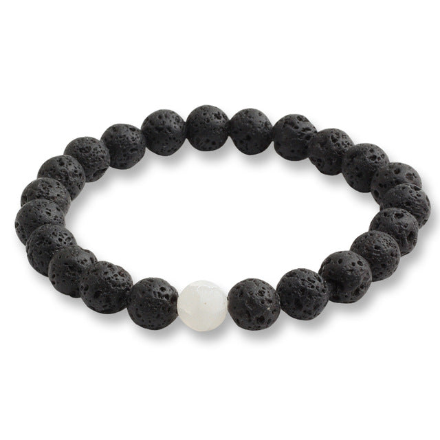 Black Lava Natural Stone Beads Bracelets One White Stone - iRelax® Australia