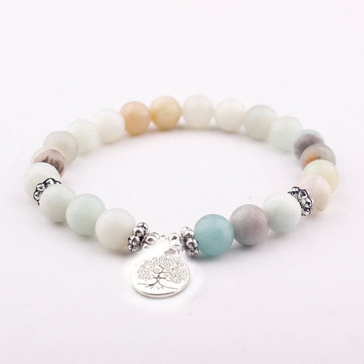 Namaste Wrist Mala Natural Amazonite Meditation Healing Bracelet Tree Charm - iRelax® Australia