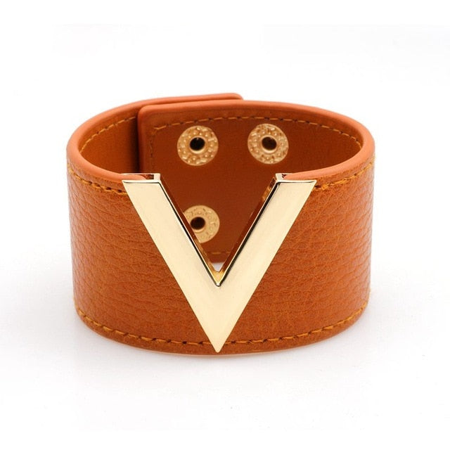 Genuine Leather Wide Wrap Bracelet Orange - iRelax® Australia
