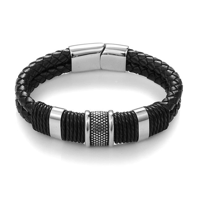Black Braid Woven Leather Bracelet 22cm - iRelax® Australia