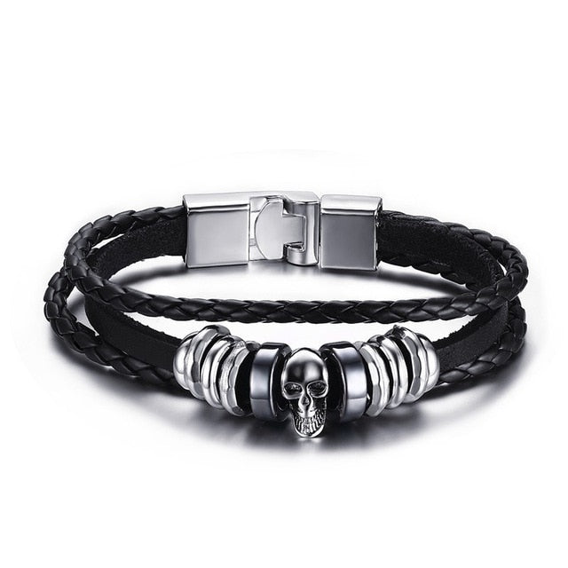 Genuine Leather Men Bracelet Skull - iRelax® Australia
