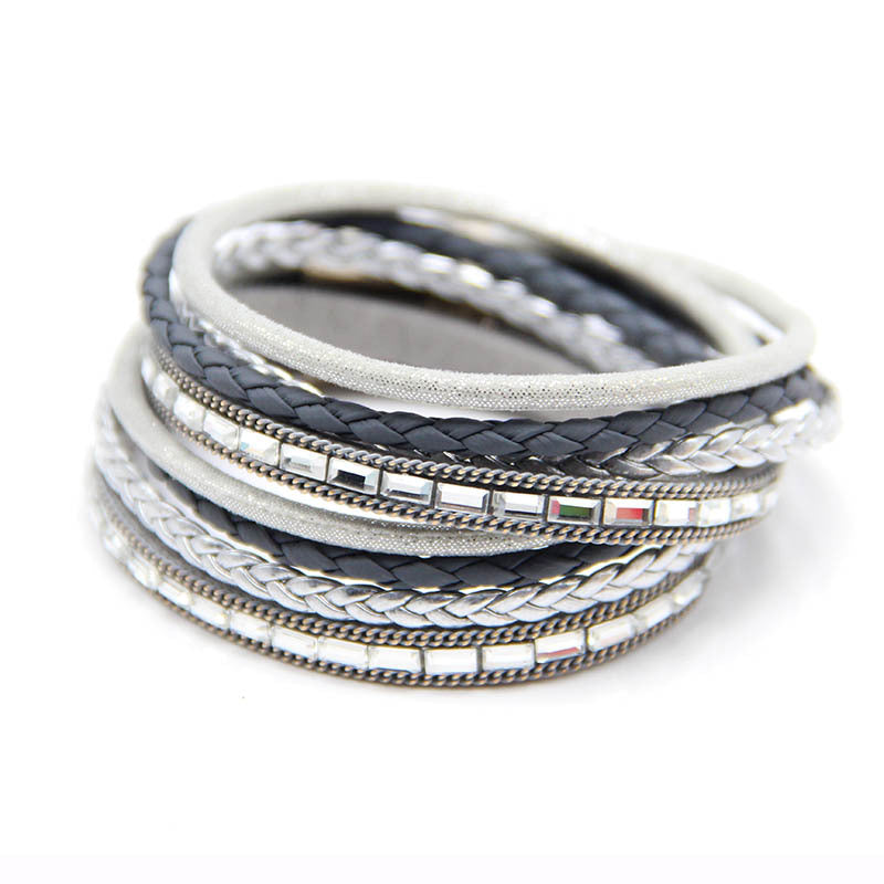 Hand Woven Women's Fashion Zinc Alloy Multi Layer Magnetic Leather Bracelet Grey - iRelax® Australia