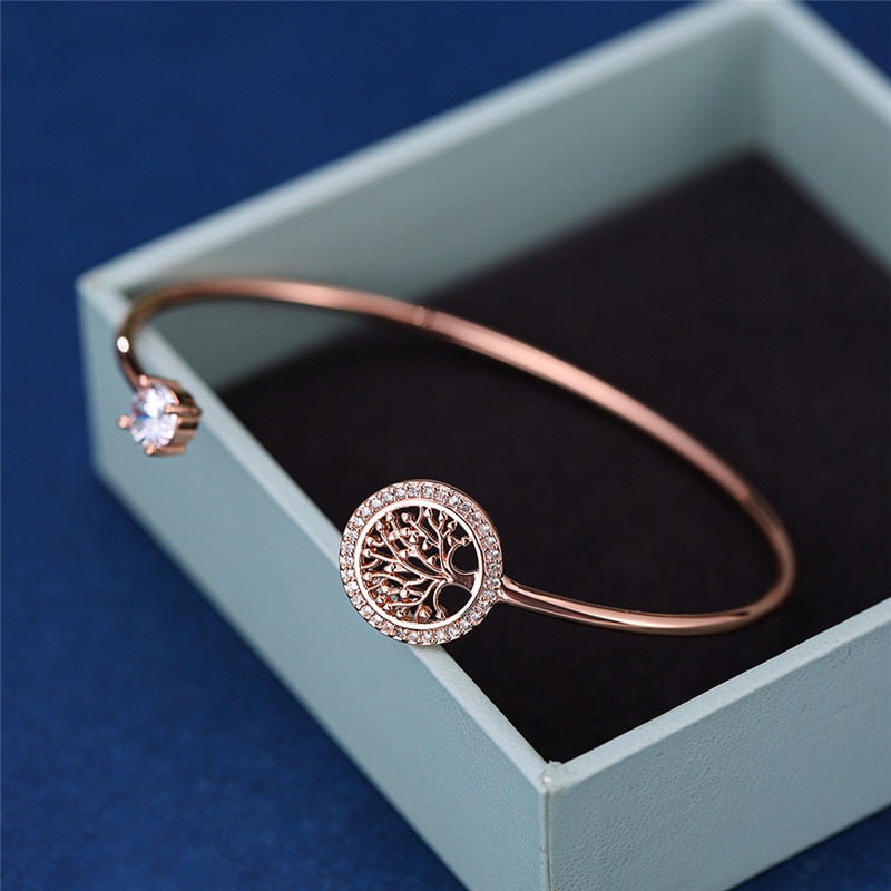 White Zircon Stone Tree Of Life Bracelet Rose Gold - iRelax® Australia