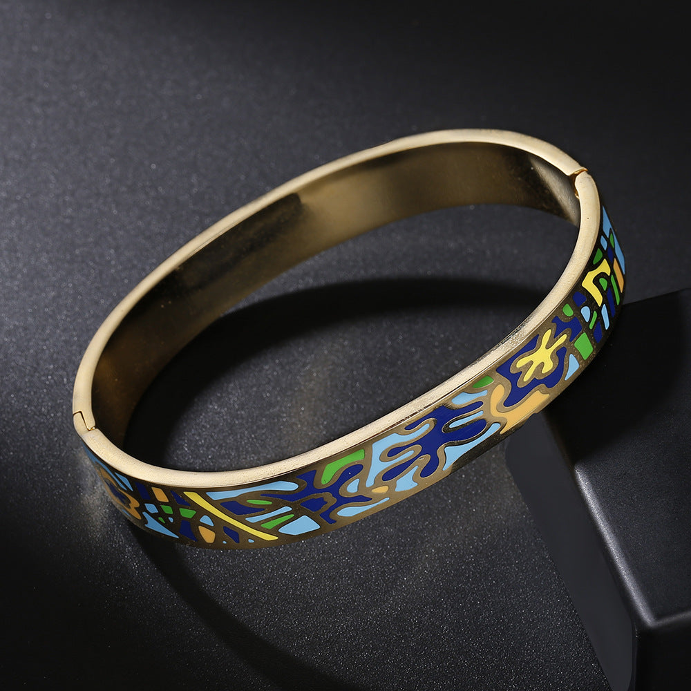 Enamel Dripping Net Red Tide Titanium Steel 18K Gold-Plated Bracelet - iRelax® Australia