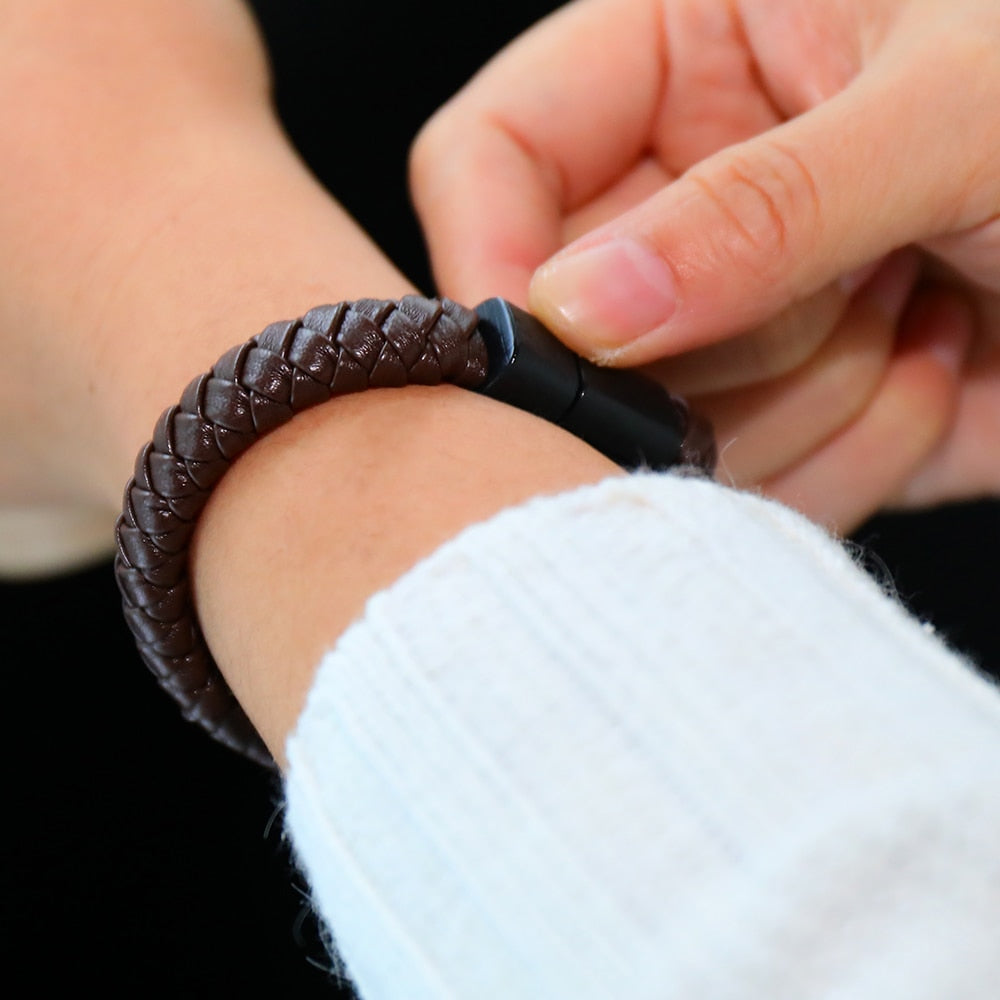 Wearable Braided USB Mobile Charging Leather Bracelet - iRelax® Australia