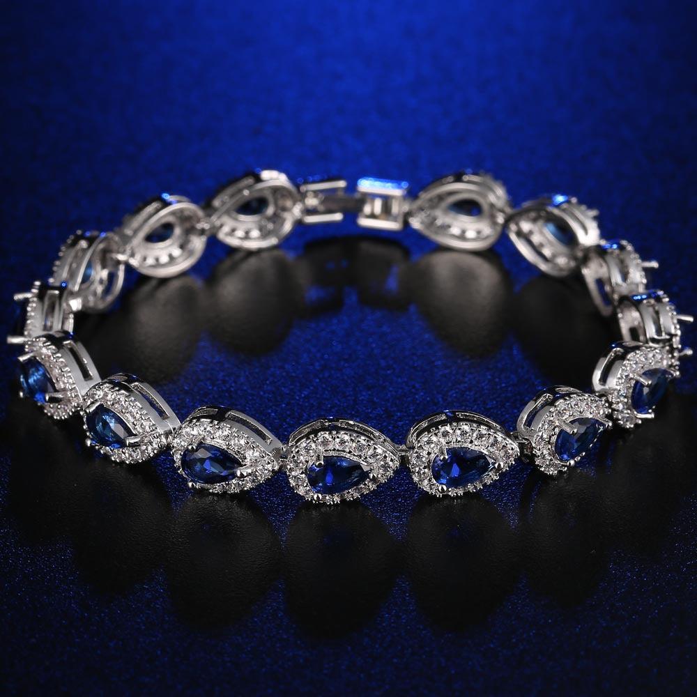 Zircon Bracelet with Micro-Set Copper Main Stone Bracelet Platinum Plated Blue Diamond - iRelax® Australia
