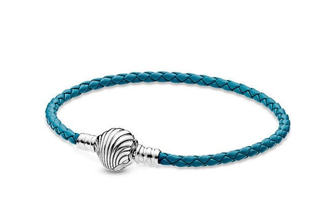 925 Sterling Silver Seashell Clasp Turquoise Braided Leather Bracelet - iRelax® Australia