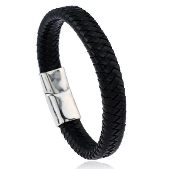 Braided Leather Bracelet Stainless Steel Magnetic Clasp Black - iRelax® Australia