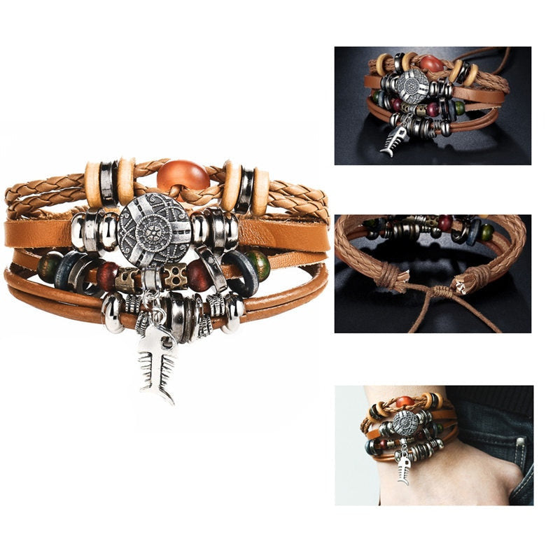 2pcs Tibet Stone Feather Multilayer Leather Bracelet - iRelax® Australia