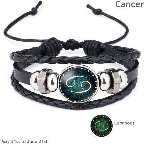 12 Constellation Luminous Leather Bracelet Cancer (Jun 21 - Jul 22) - iRelax® Australia