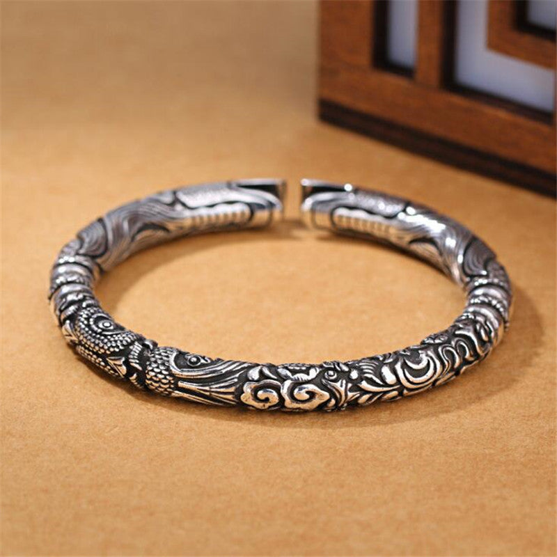 Silver 925 Hyperbole Rock Snake Head Pattern Bracelet Default Title - iRelax® Australia