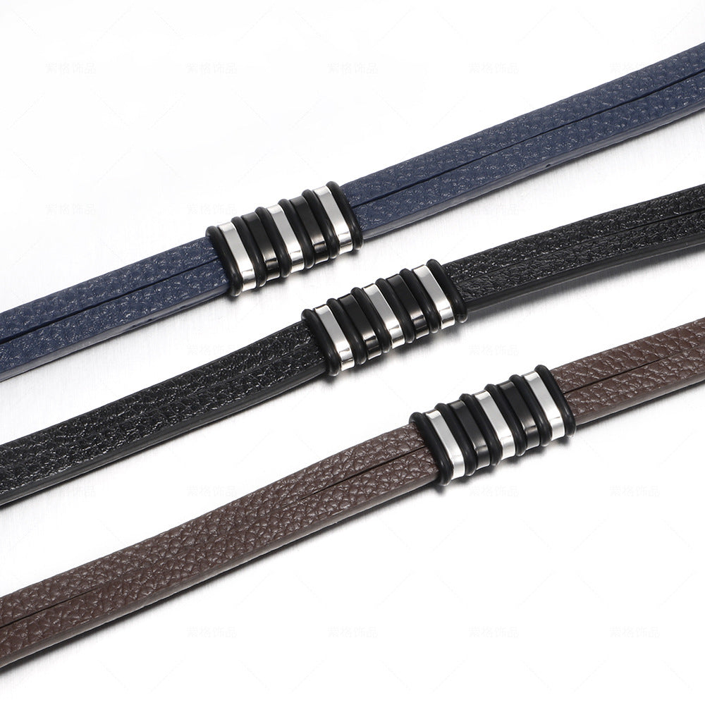 Stainless Steel Men's Leather Bracelet - iRelax® Australia