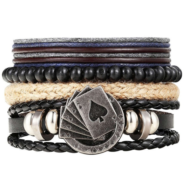 Punk Leather Handmade Charm Bracelet Royal Flush - iRelax® Australia