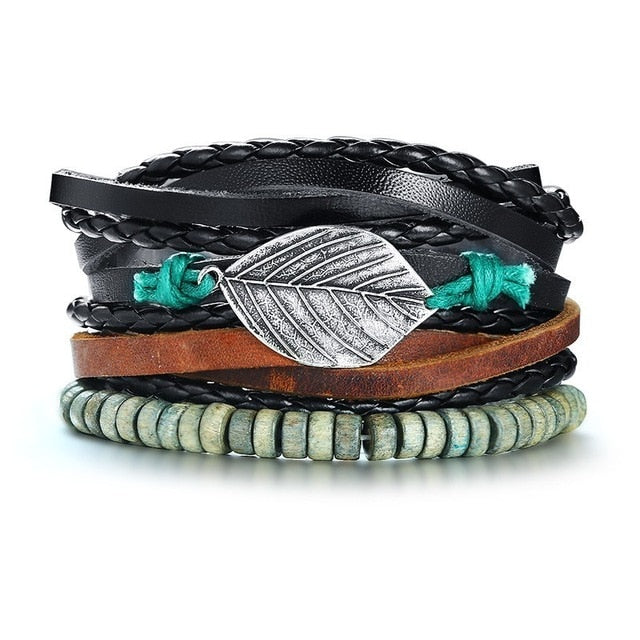 4pcs Set Adjustable Length Bohemia Bracelets Black Brown Leaf - iRelax® Australia