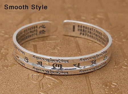 Sterling Silver S999 Buddha Scripture Mantra Bangle Smooth Style - iRelax® Australia