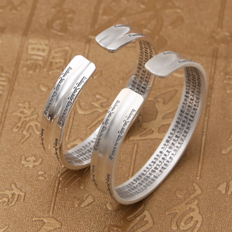 Sterling Silver S999 Buddha Scripture Mantra Bangle - iRelax® Australia