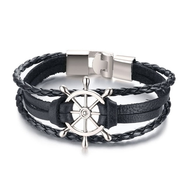 Genuine Leather Men Bracelet Ship Wheel - iRelax® Australia