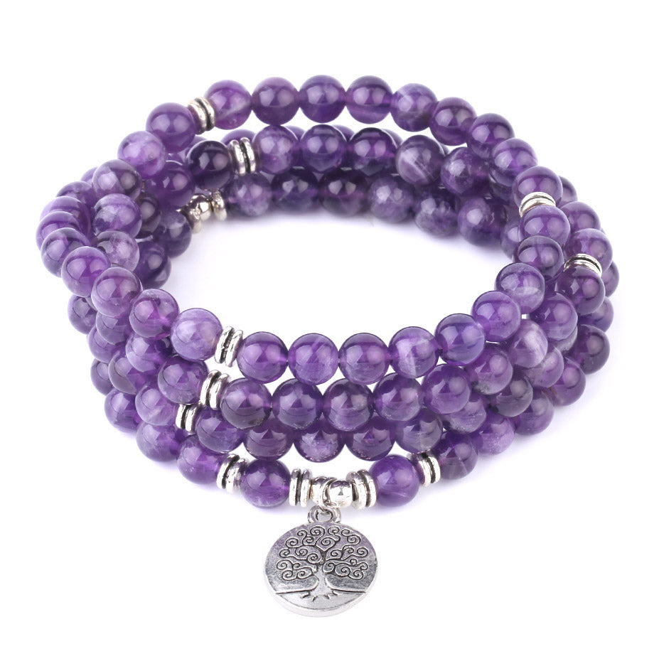 Natural Stone 108 Mala Bead Purple Crystal Wrap Tree - 6mm - iRelax® Australia