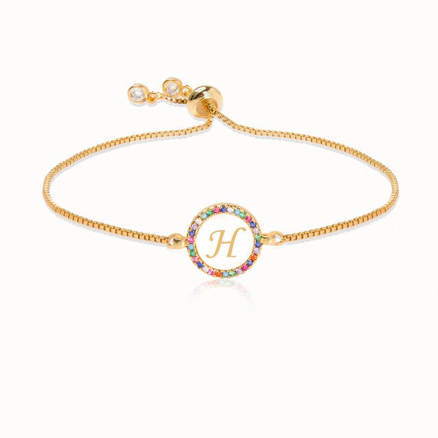 Colorful Rainbow Zircon Letter Bracelet H - iRelax® Australia
