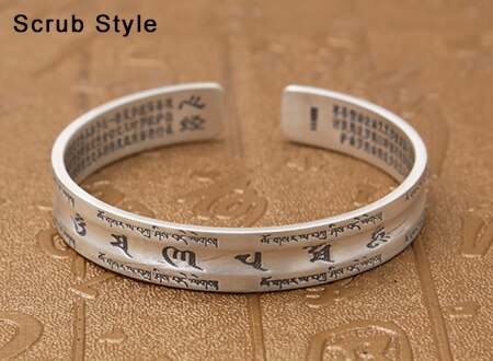 Sterling Silver S999 Buddha Scripture Mantra Bangle Scrub Style - iRelax® Australia
