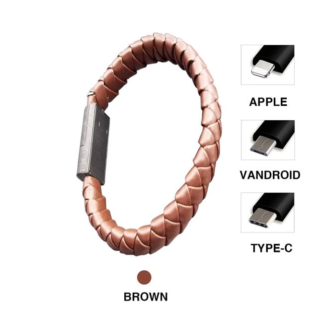 Wearable Braided USB Mobile Charging Leather Bracelet Brown - iRelax® Australia