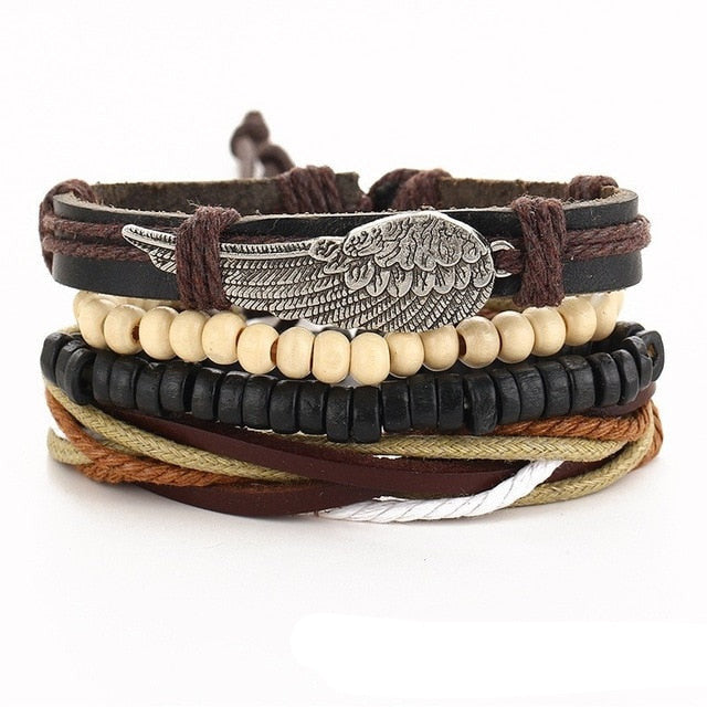 2pcs Tibet Stone Feather Multilayer Leather Bracelet Wing & Beads - iRelax® Australia