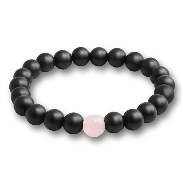 Black Lava Natural Stone Beads Bracelets One Pink Stone - iRelax® Australia