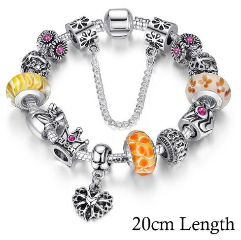Silver Charms Bracelet & Bangles With Queen Crown Beads PA1866 20cm - iRelax® Australia