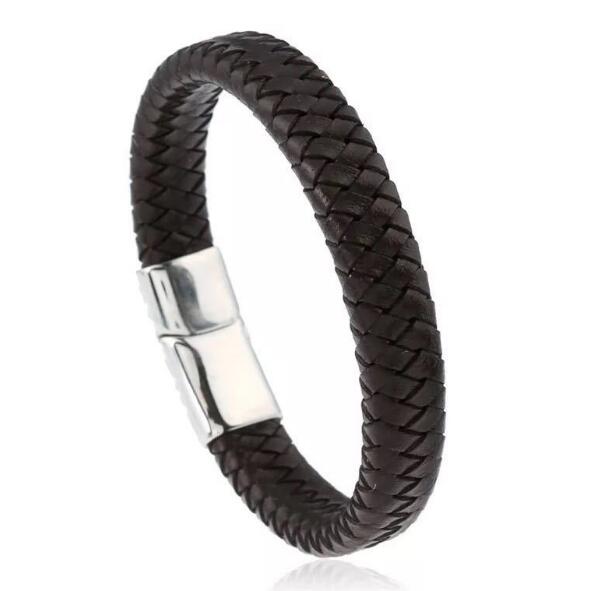 Braided Leather Bracelet Stainless Steel Magnetic Clasp Brown - iRelax® Australia
