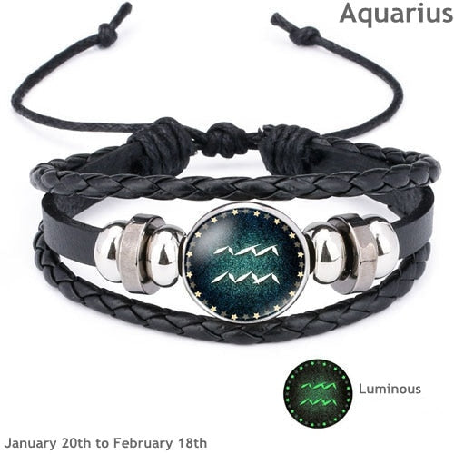 12 Constellation Luminous Leather Bracelet Aquarius (Jan 20 - Feb 18) - iRelax® Australia