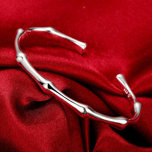 925 Silver Hot Bamboo Joint Opening Cuff Bracelet
