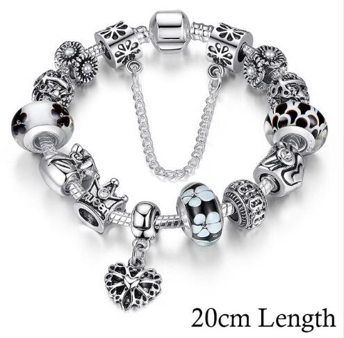 Silver Charms Bracelet & Bangles With Queen Crown Beads PA1865 20cm - iRelax® Australia
