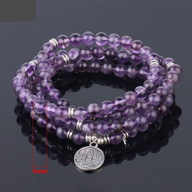 Natural Stone 108 Mala Bead Purple Crystal Wrap - iRelax® Australia