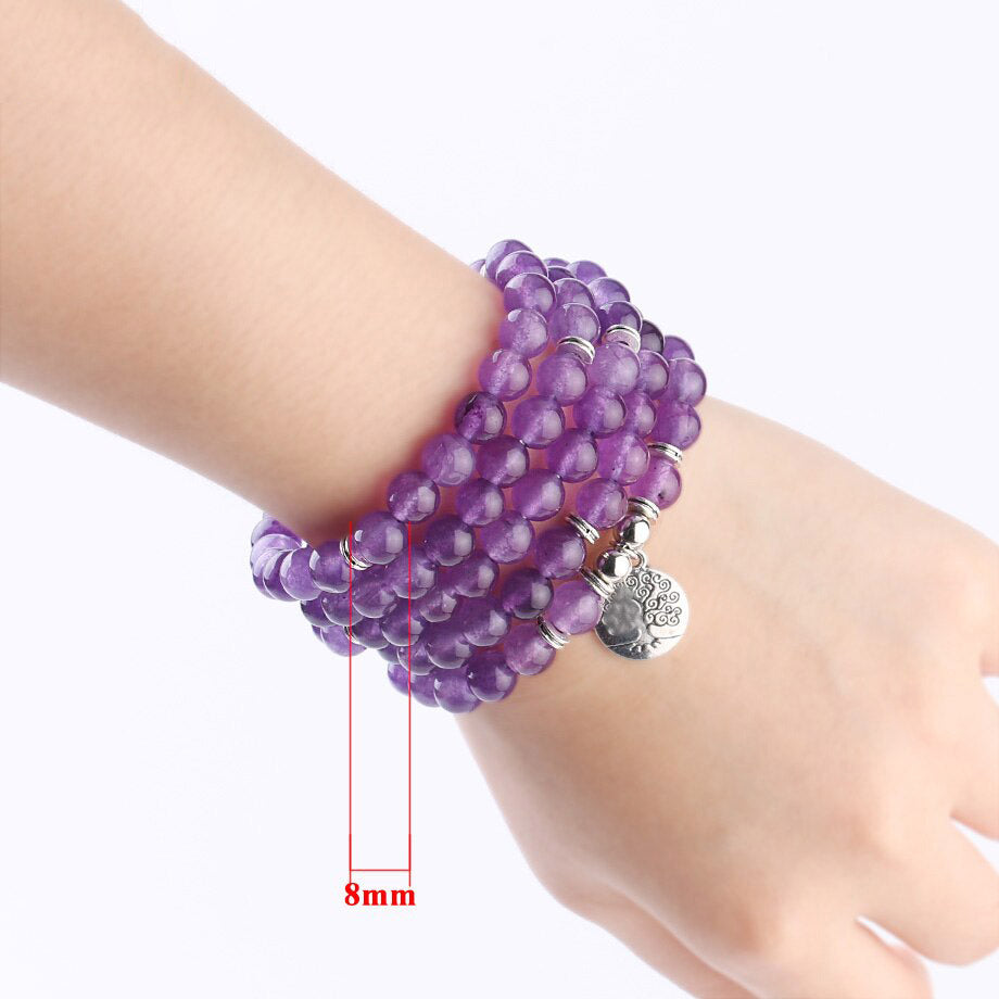 Natural Stone 108 Mala Bead Purple Crystal Wrap - iRelax® Australia