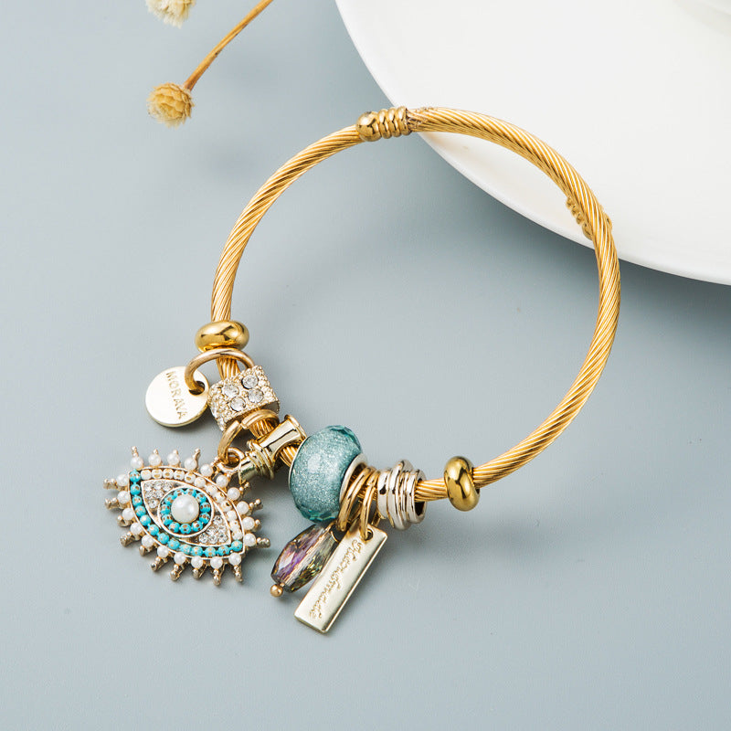 Devil's Eye Crystal Pendant Gold Plated Bracelet Light Blue - iRelax® Australia