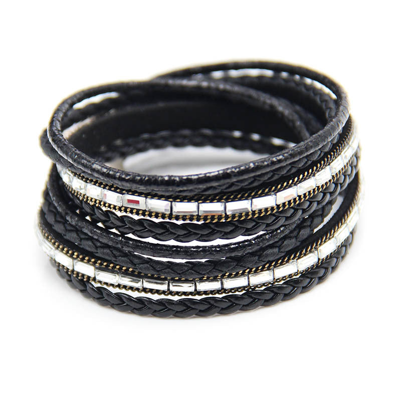 Hand Woven Women's Fashion Zinc Alloy Multi Layer Magnetic Leather Bracelet Black - iRelax® Australia