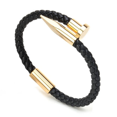 Stainless Steel Nail-Shapped Leather Bracelet Gold - iRelax® Australia