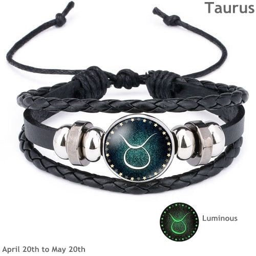 12 Constellation Luminous Leather Bracelet Taurus (Apr 20 - May 20) - iRelax® Australia