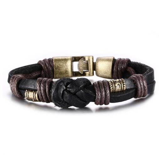 Leather Bracelet with Bronze Alloy Buckle Hook Black Leather - iRelax® Australia