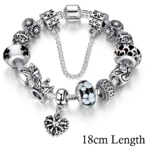 Silver Charms Bracelet & Bangles With Queen Crown Beads PA1865 18cm - iRelax® Australia