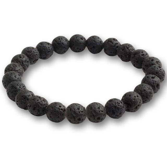 Black Lava Natural Stone Beads Bracelets All Black - iRelax® Australia