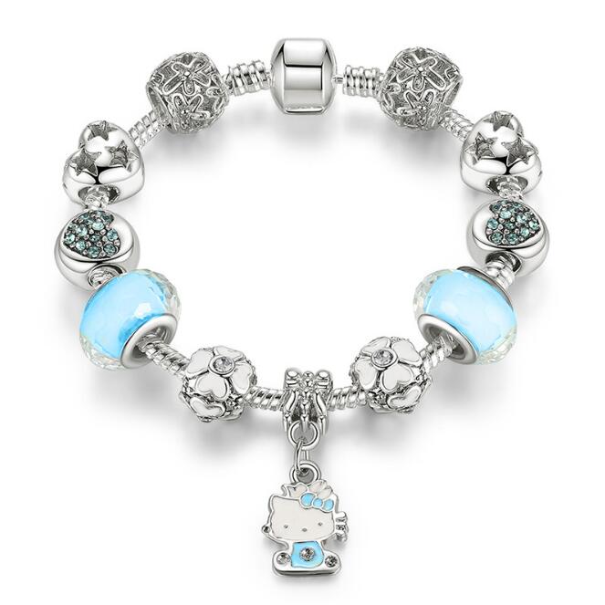 925 Sterling Silver Kitty Cat Charm Bracelet Blue - iRelax® Australia