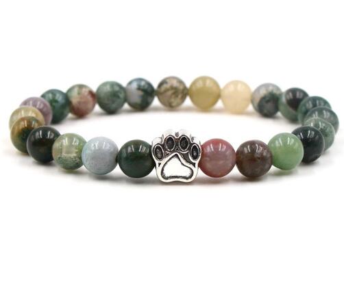 Dog Cat Footprint Paw 8mm Colourful Natural Stone Beads Bracelets D - iRelax® Australia